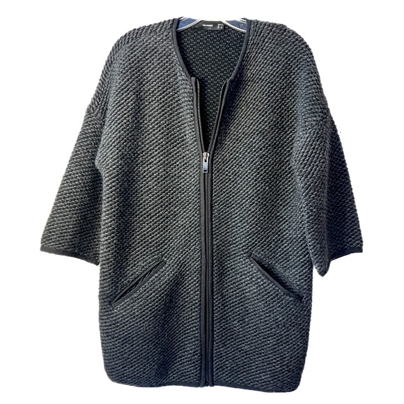 HALLHUBER Sweaters - HALLHUBER Sweater Jacket Grey Wool Blend Zip Up 3/4 Sleeve Size US 4 w/ Pockets